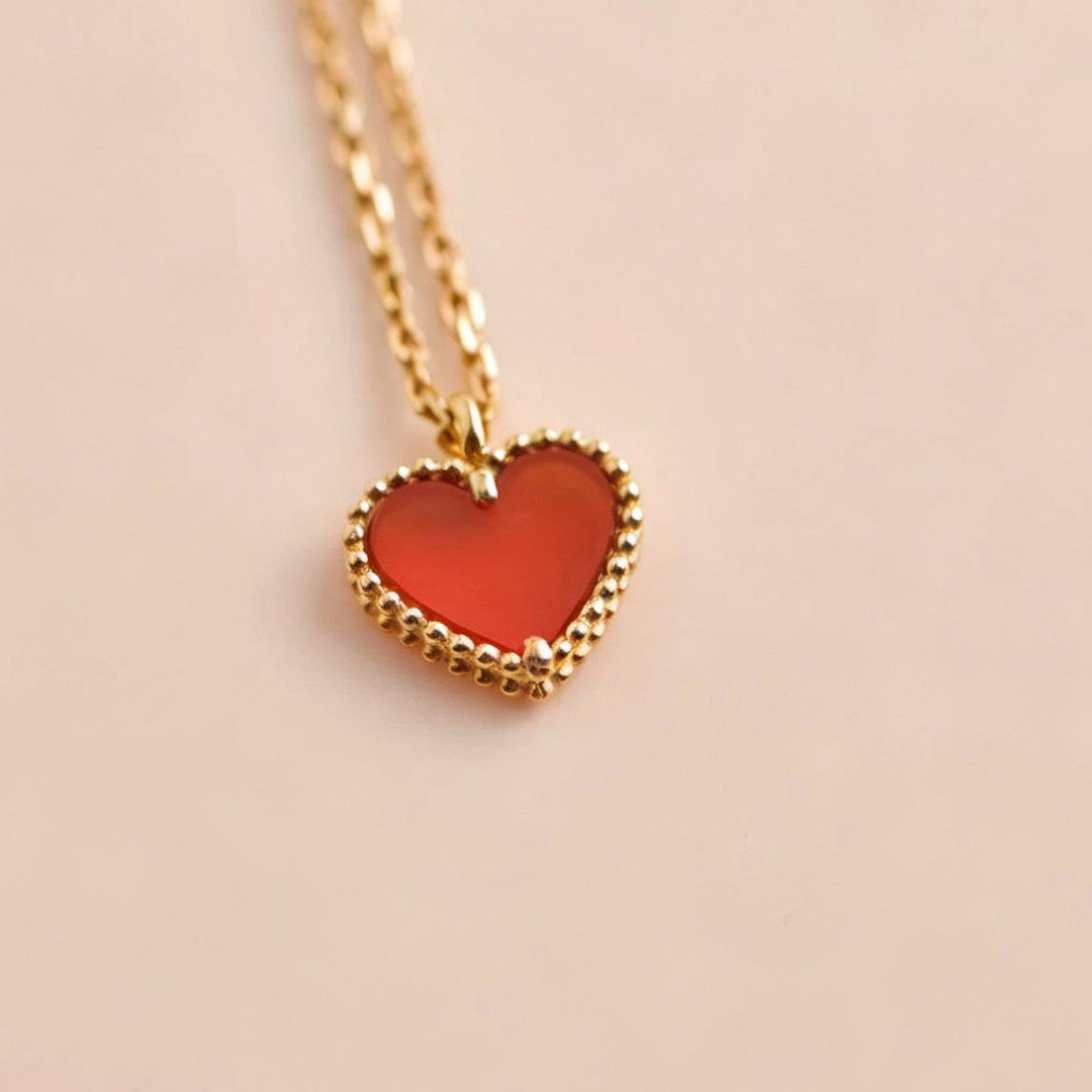 Preloved Authentic Van Cleef Sweet Alhambra Heart Pendant Carnelian 18k Rose Gold