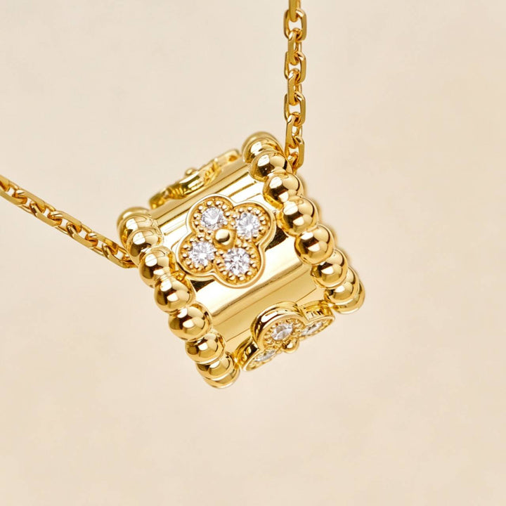 Preowned Authentic VCA Perlée Diamond Flower Pendant 18K Yellow Gold