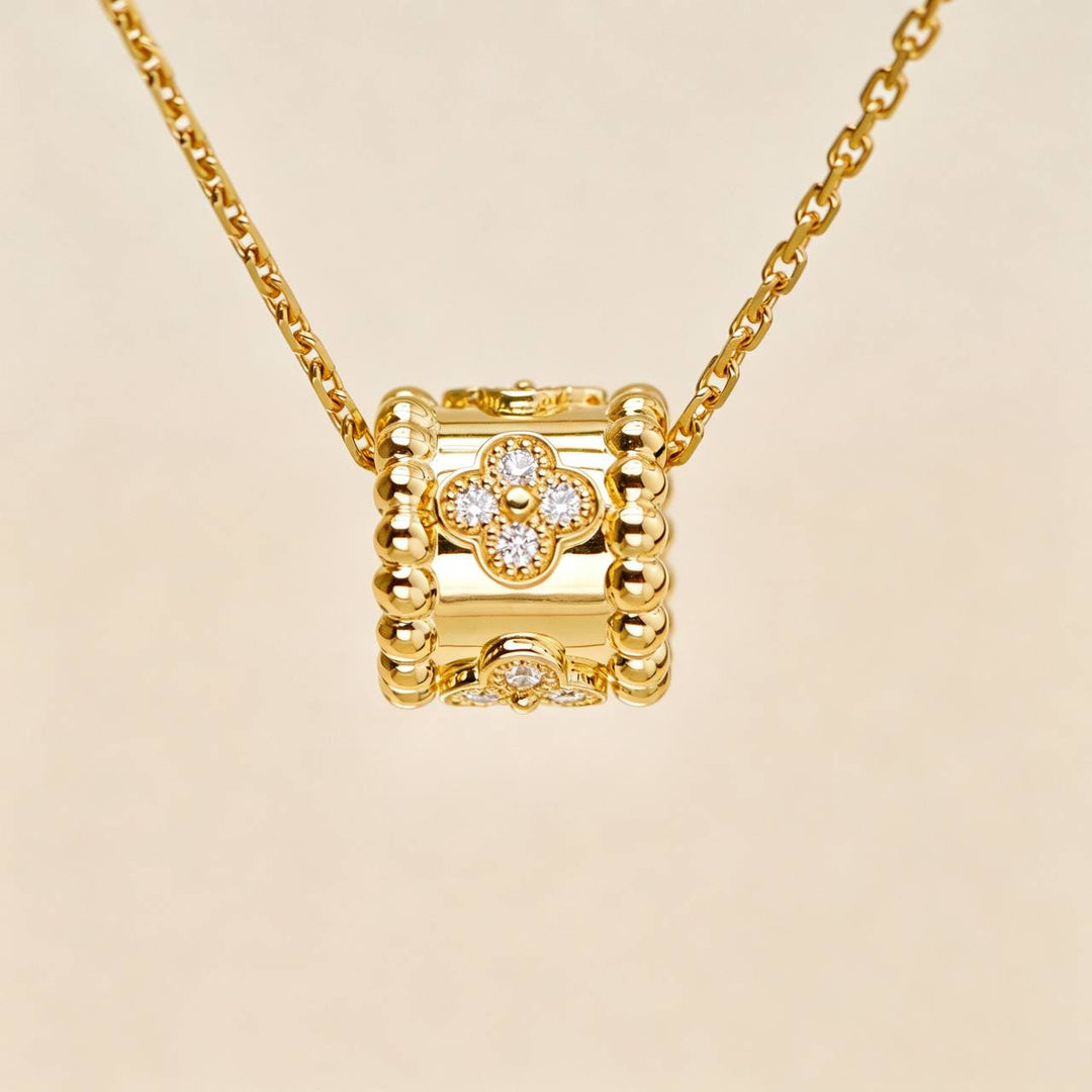 Authentic VCA Perlée Diamond Flower Pendant 18K Yellow Gold