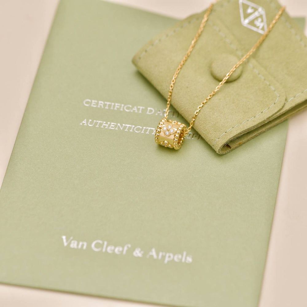 Preowned Authentic Van Cleef & Arpels Perlée Diamond Flower Pendant 18K Yellow Gold