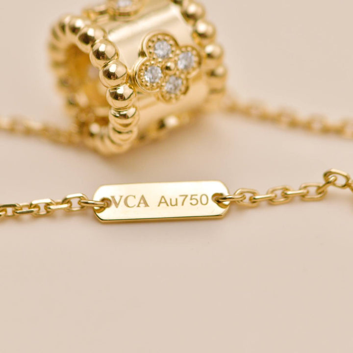 Second Hand Authentic Van Cleef Perlée Diamond Flower Pendant 18K Yellow Gold