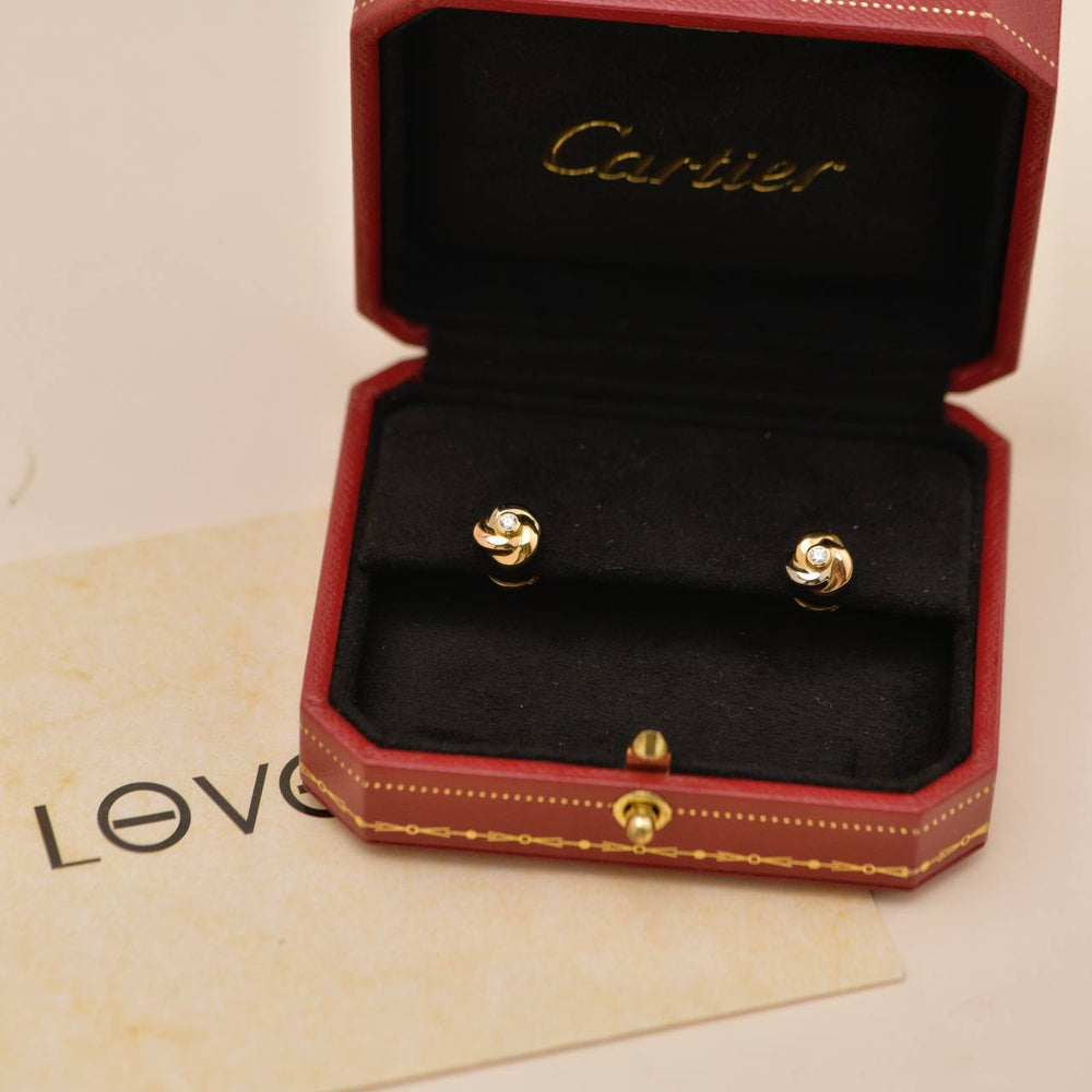Preowned Authentic Cartier Baby Trinity Diamond Earrings 18K Tri-Colour Gold