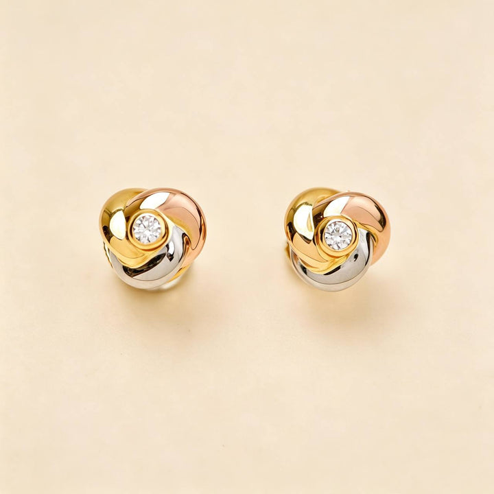 Preloved Cartier Baby Trinity Diamond Earrings 18K Tri-Colour Gold