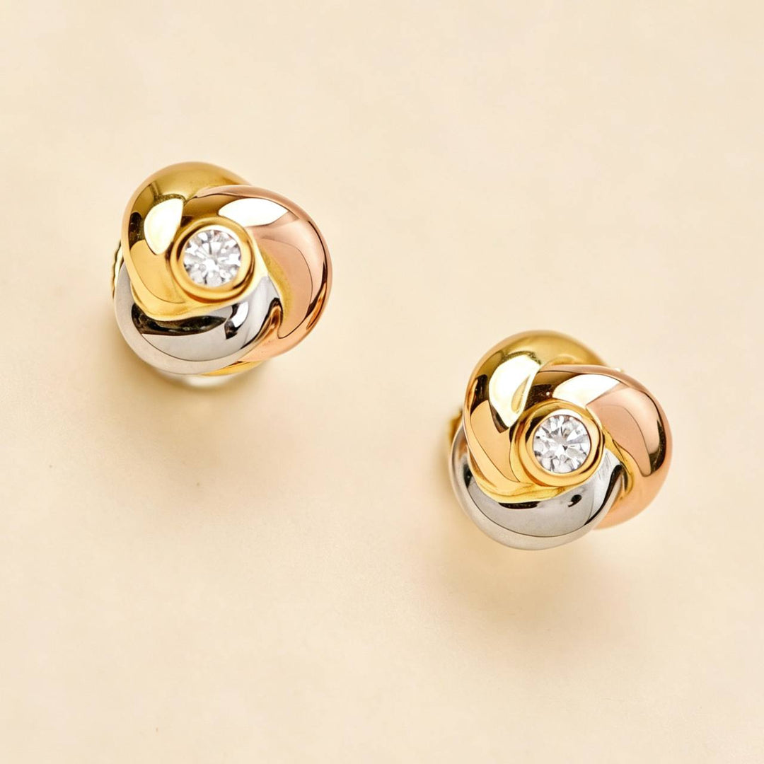 Used Cartier Baby Trinity Diamond Earrings 18K Tri-Colour Gold