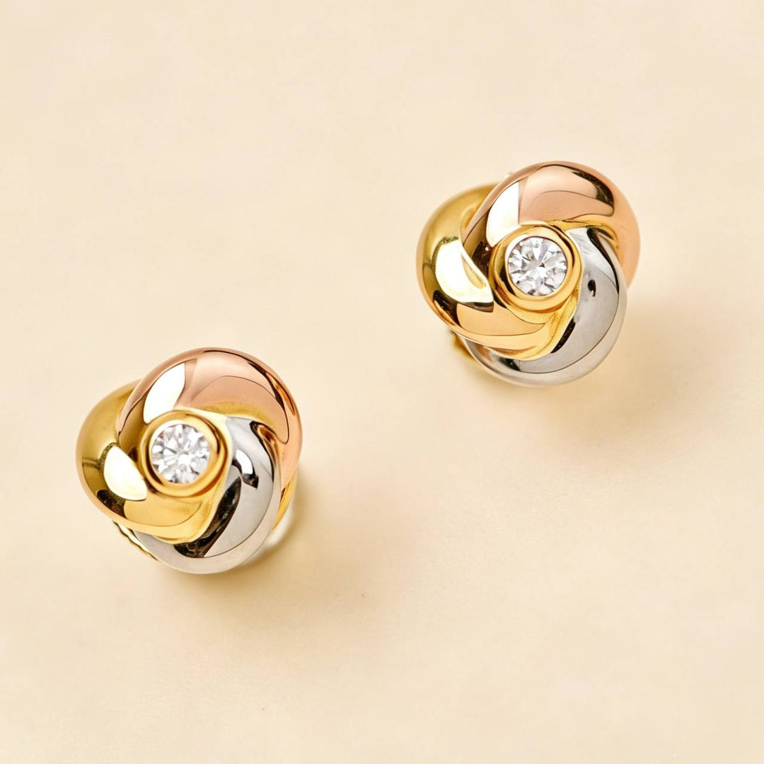 Preowned Authentic Cartier Baby Trinity Diamond 18K Tri-Colour Gold Earrings 