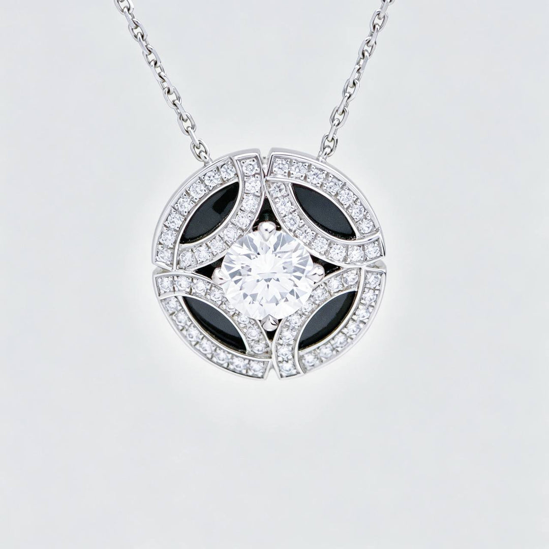 Authentic Cartier Galanterie Diamond Black Lacquer Necklace 18K White Gold