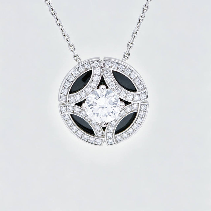 Authentic Cartier Galanterie Diamond Black Lacquer Necklace 18K White Gold
