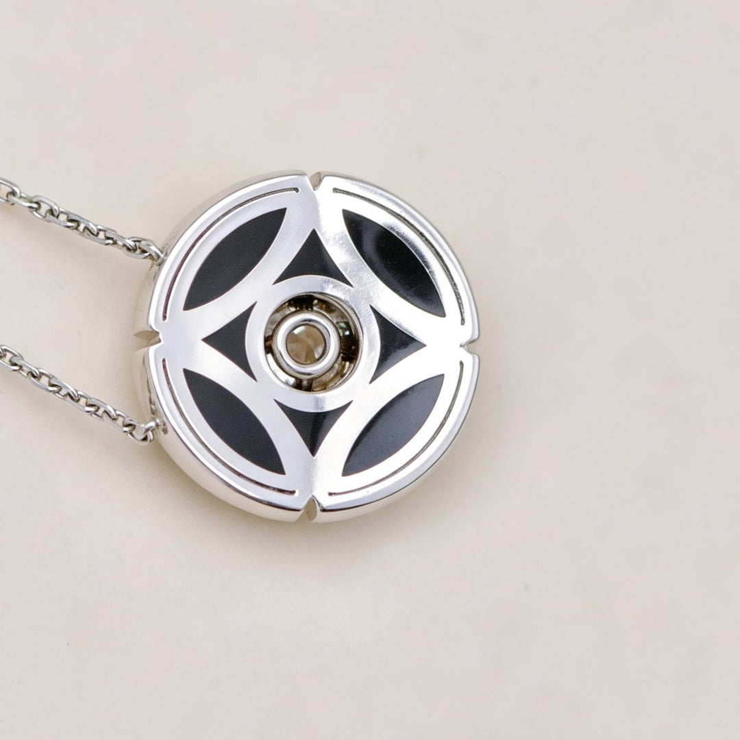 Used Authentic Cartier Galanterie Diamond Black Lacquer Necklace 18K White Gold