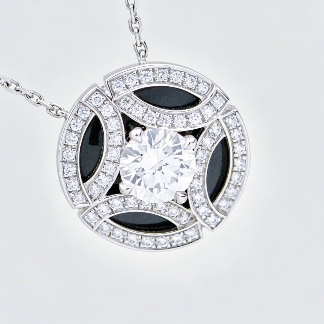 Preowned Cartier Galanterie Diamond Black Lacquer Necklace 18K White Gold