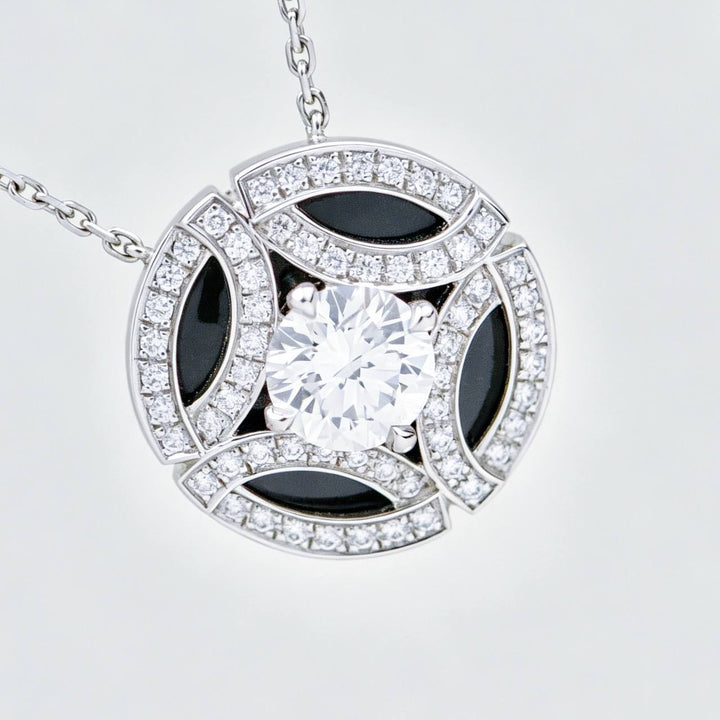 Preowned Cartier Galanterie Diamond Black Lacquer Necklace 18K White Gold