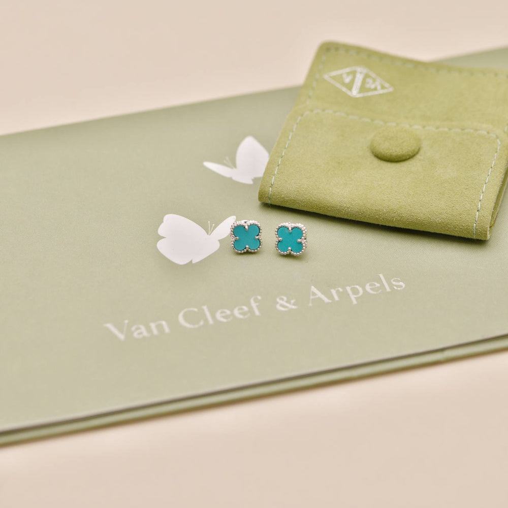 Preowned Authentic Van Cleef & Arpels Sweet Alhambra Earrings Turquoise 18K White Gold