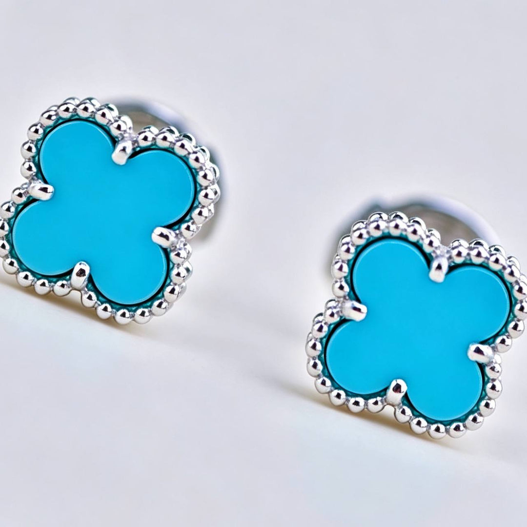 Preloved Authentic Van Cleef Sweet Alhambra Earrings Turquoise 18K White Gold
