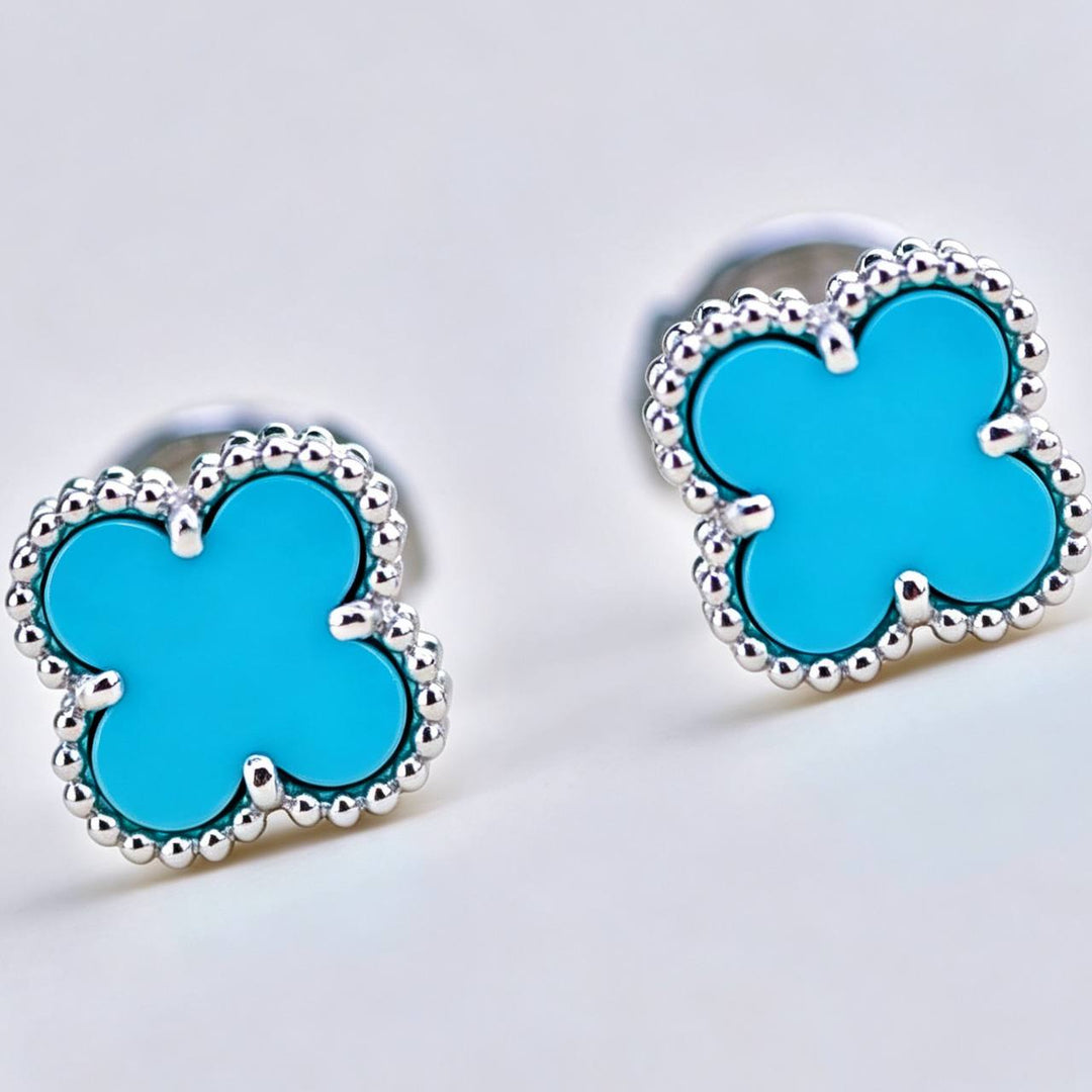 Preowned Authentic Van Cleef Sweet Alhambra Earrings Turquoise 18K White Gold