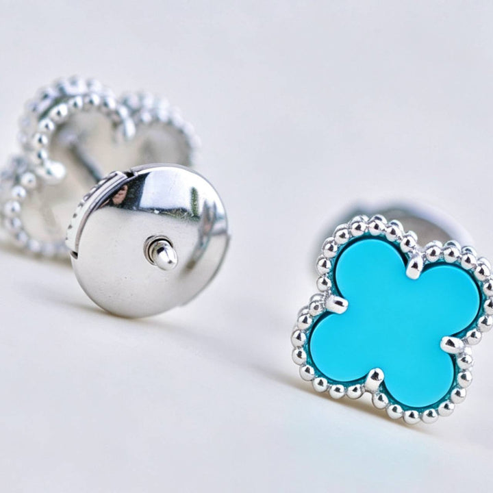 Second Hand Authentic Van Cleef Sweet Alhambra Earrings Turquoise 18K White Gold