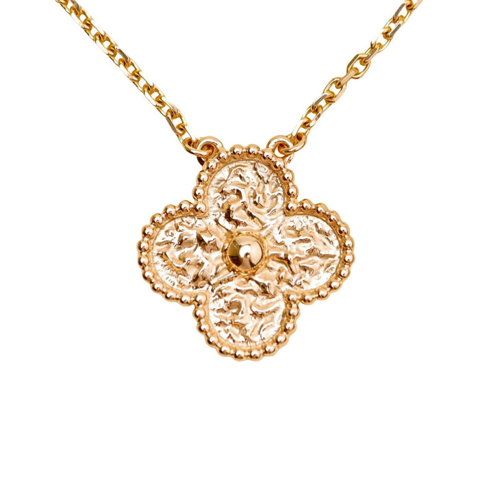 Preloved Authentic Van Cleef & Arpels Vintage Alhambra Hammered Necklace 18K Rose Gold