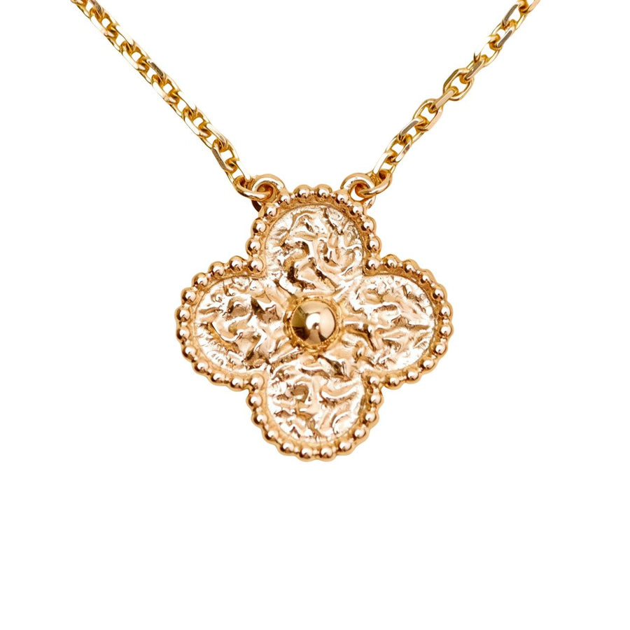 Preloved Authentic Van Cleef & Arpels Vintage Alhambra Hammered Necklace 18K Rose Gold