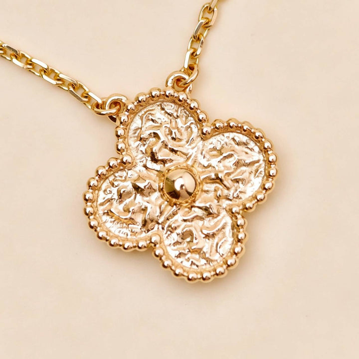 Preowned Authentic Van Cleef Vintage Alhambra Hammered Necklace 18K Rose Gold