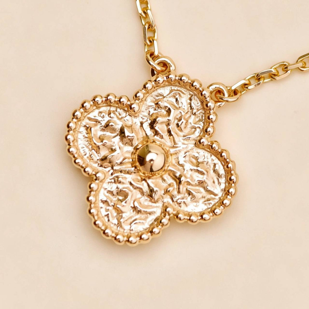 Second Hand Authentic Van Cleef Vintage Alhambra Hammered Necklace 18K Rose Gold