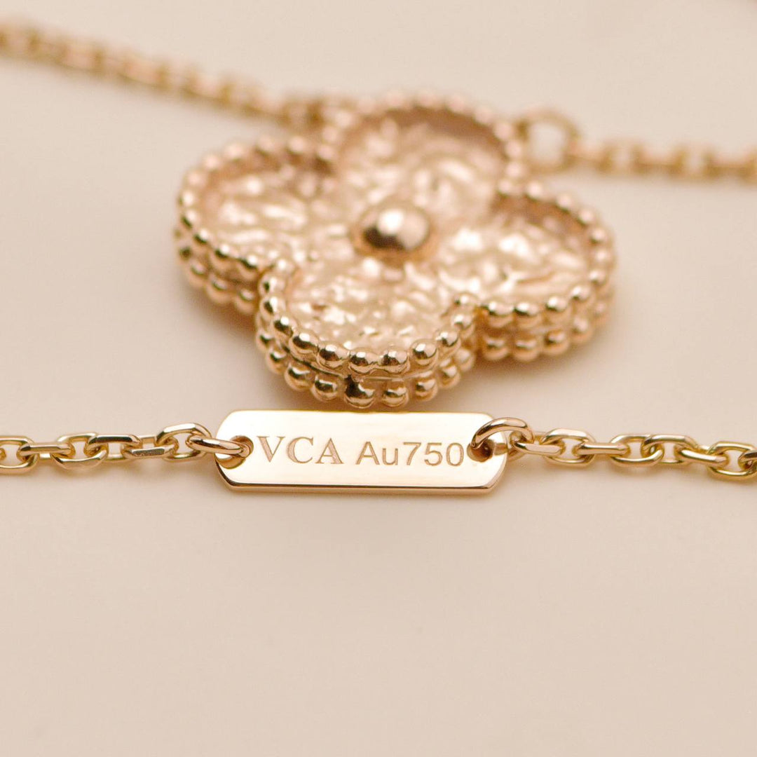 Second Hand Authentic VCA Vintage Alhambra Hammered Necklace 18K Rose Gold