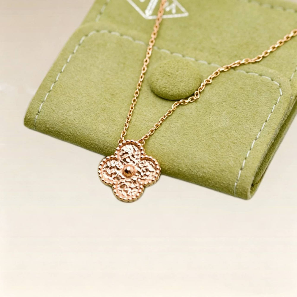 Preowned Authentic Van Cleef & Arpels Vintage Alhambra Hammered Necklace 18K Rose Gold
