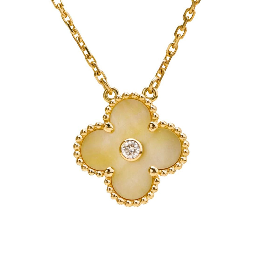 Preloved Authentic Van Cleef & Arpels Alhambra 2018 Holiday Pendant Golden Mother of Pearl Diamond