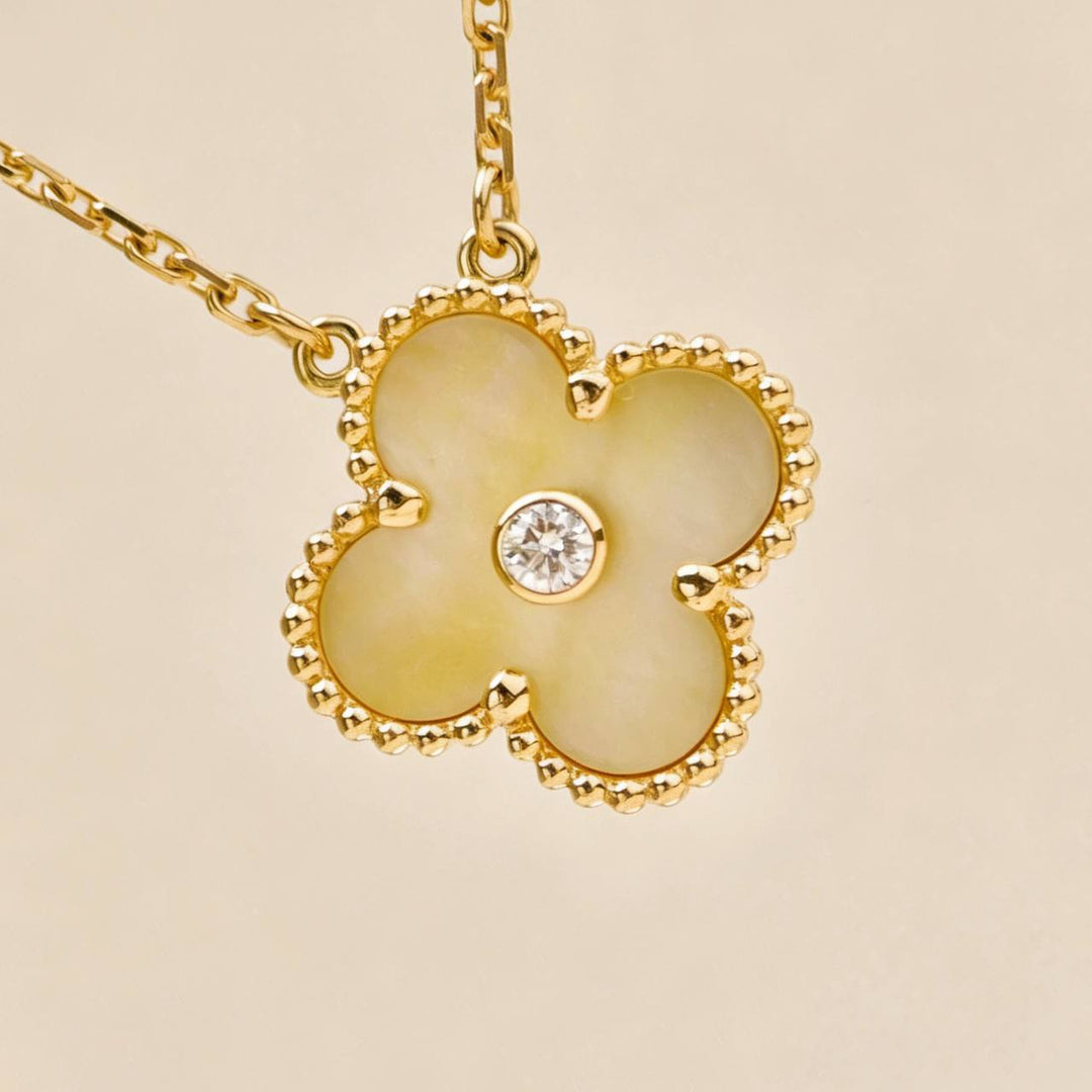 Second Hand Authentic VCA Alhambra 2018 Holiday Pendant Golden Mother of Pearl Diamond