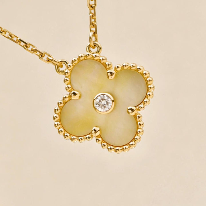 Second Hand Authentic VCA Alhambra 2018 Holiday Pendant Golden Mother of Pearl Diamond