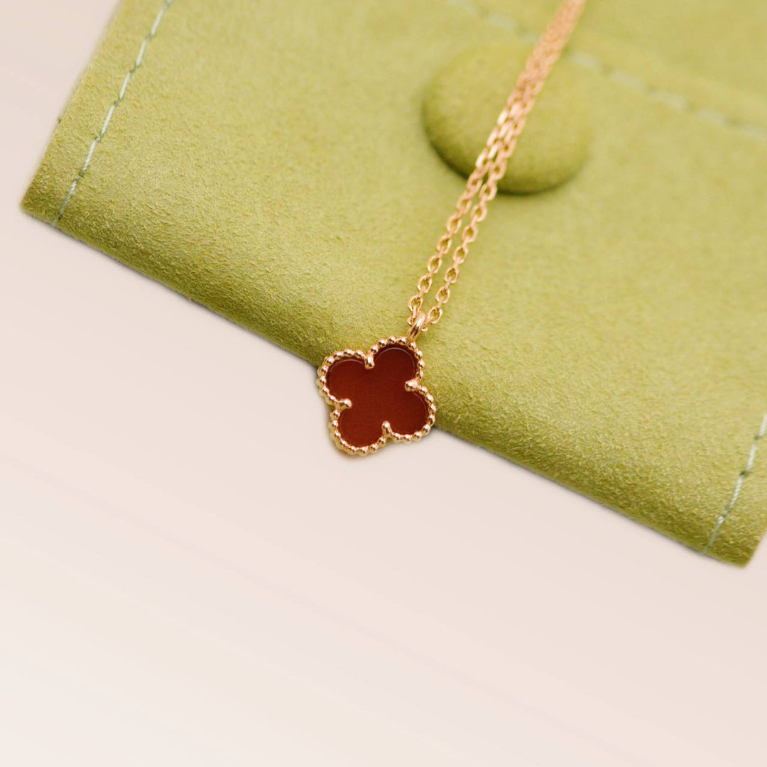 Preowned Authentic Van Cleef & Arpels Sweet Alhambra Pendant Carnelian 18K Rose Gold