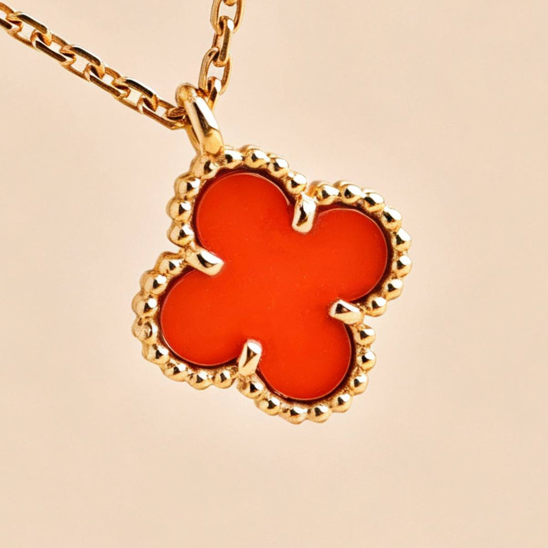 Preowned Authentic Van Cleef Sweet Alhambra Pendant Carnelian 18K Rose Gold