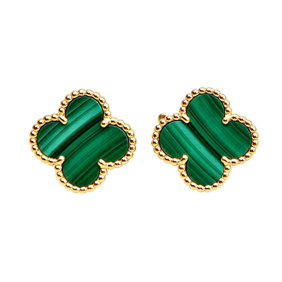 Preloved Authentic Van Cleef & Arpels Vintage Alhambra Earrings Malachite 18K Yellow Gold