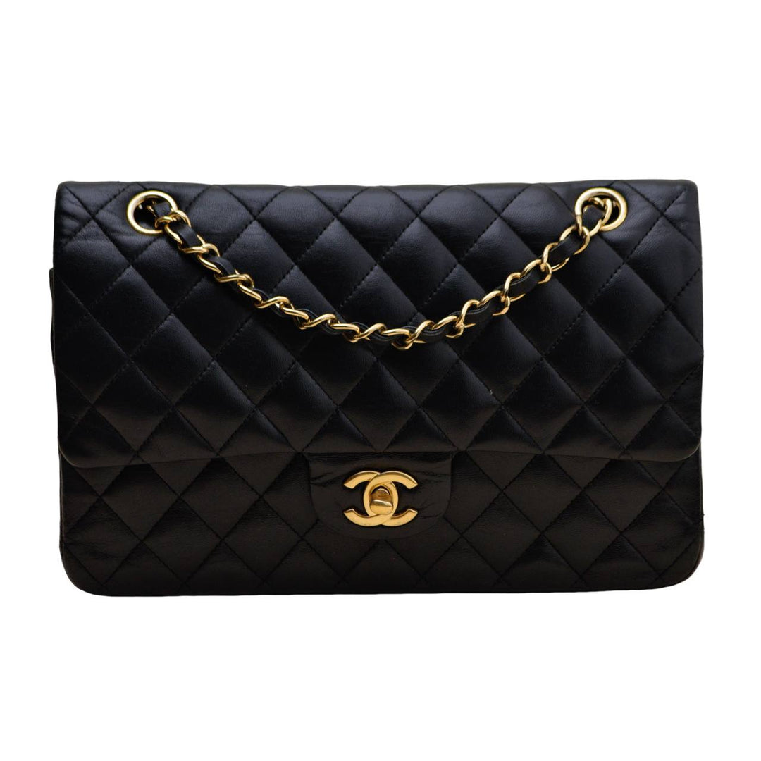 Preloved Authentic Chanel Classic Double Flap Medium Bag Lambskin Black Quilted GHW