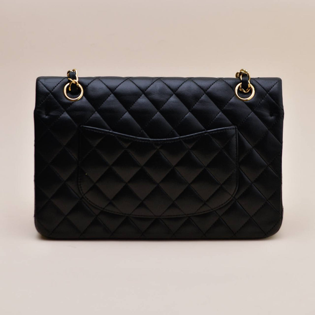 Authentic Chanel Classic Double Flap Medium Bag Lambskin Black Quilted GHW
