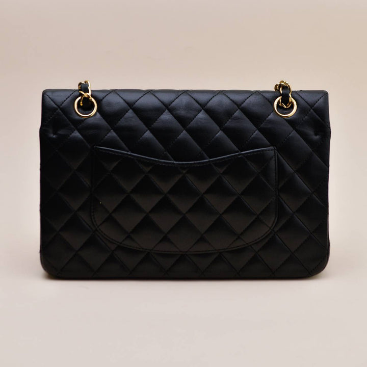 Authentic Chanel Classic Double Flap Medium Bag Lambskin Black Quilted GHW