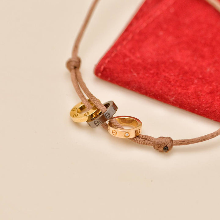Preowned Authentic Cartier Love Cord Bracelet 4 Diamond Brown Sèvres Porcelain