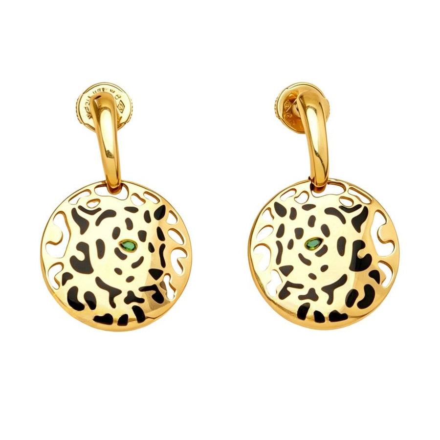 Preloved Cartier Panthère Earrings Tsavorite Black Enamel 18K Yellow Gold