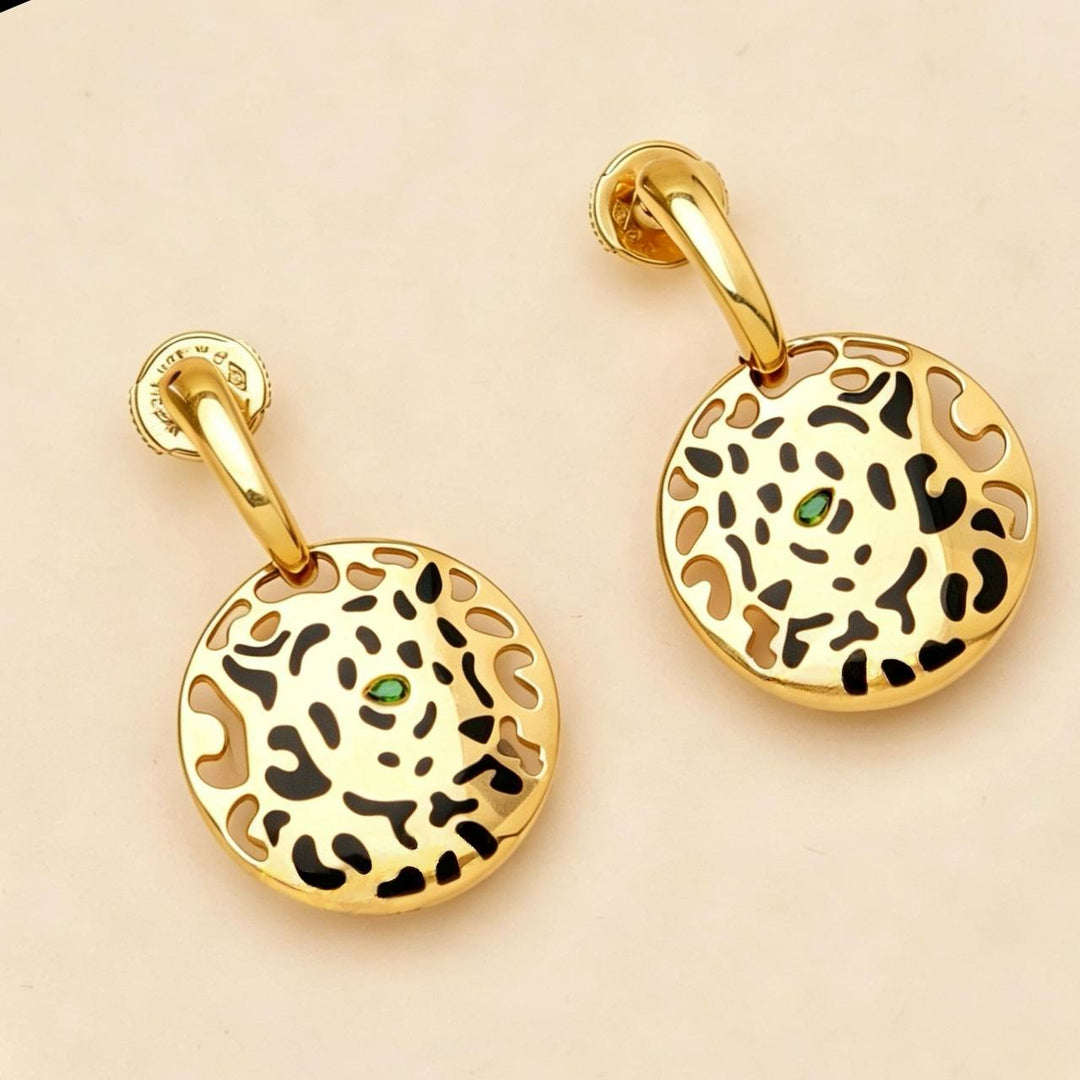 Preloved Cartier Panthère Earrings Tsavorite Black Enamel 18K Yellow Gold