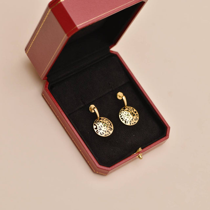 Preowned Authentic Cartier Panthère Earrings Tsavorite Black Enamel 18K Yellow Gold