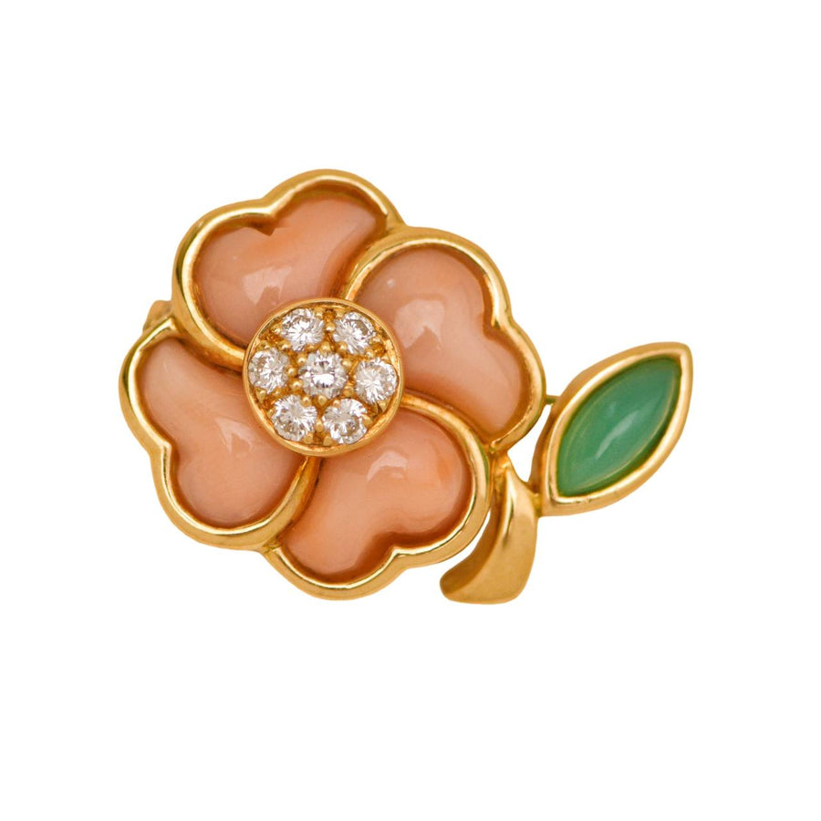 Preloved Authentic Van Cleef & Arpels Vintage Coral Diamond Flower Brooch