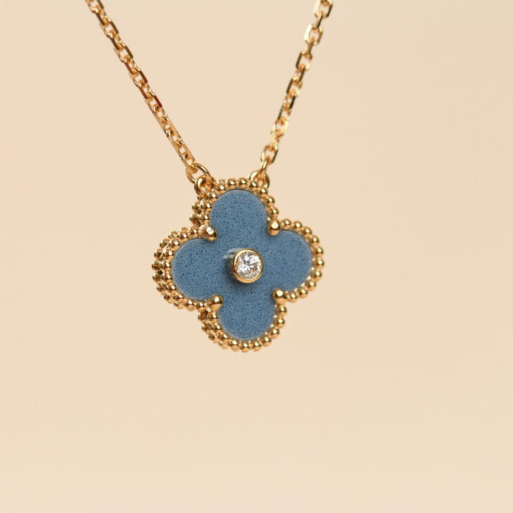 2026 VCA Holiday blue grey Sèvres porcelain pendant displayed with original branded packaging