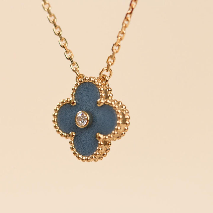 2026 VCA Holiday blue grey Sèvres porcelain pendant displayed with original branded packaging