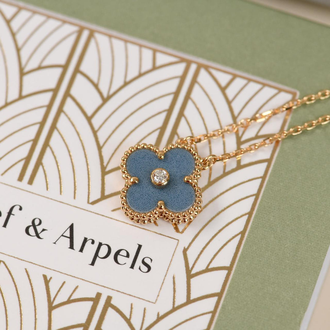 2026 VCA Holiday blue grey Sèvres porcelain pendant displayed with original branded packaging