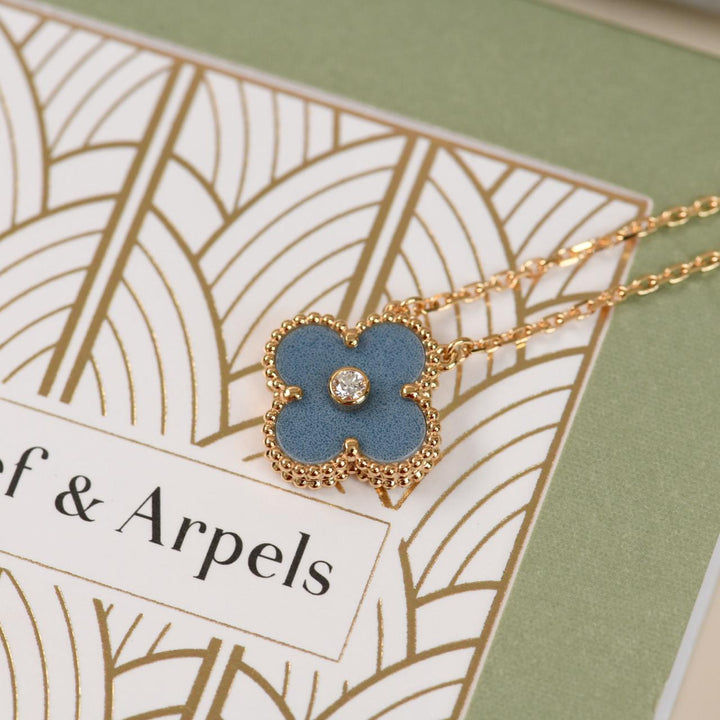2026 VCA Holiday blue grey Sèvres porcelain pendant displayed with original branded packaging