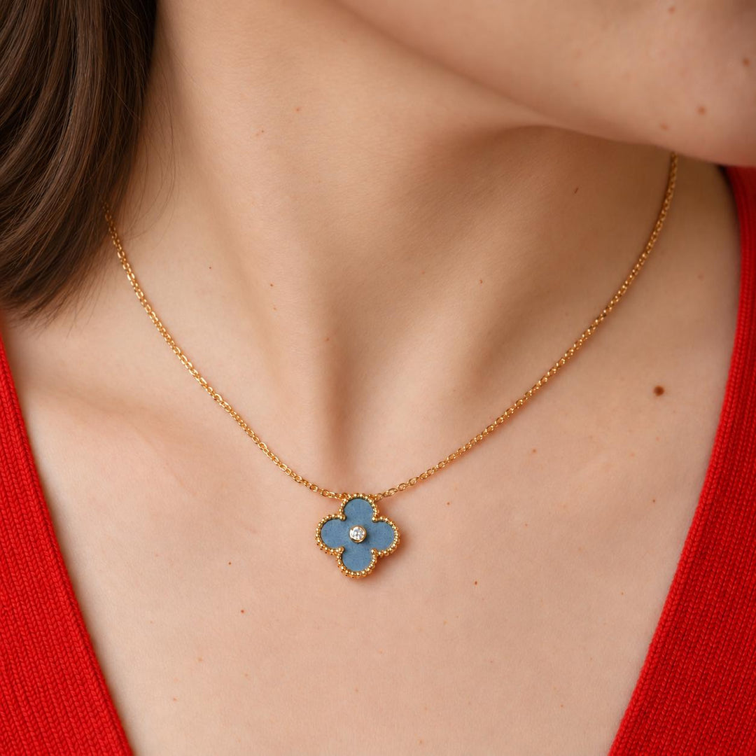 Van Cleef & Arpels 2026 Holiday Alhambra pendant necklace worn on model