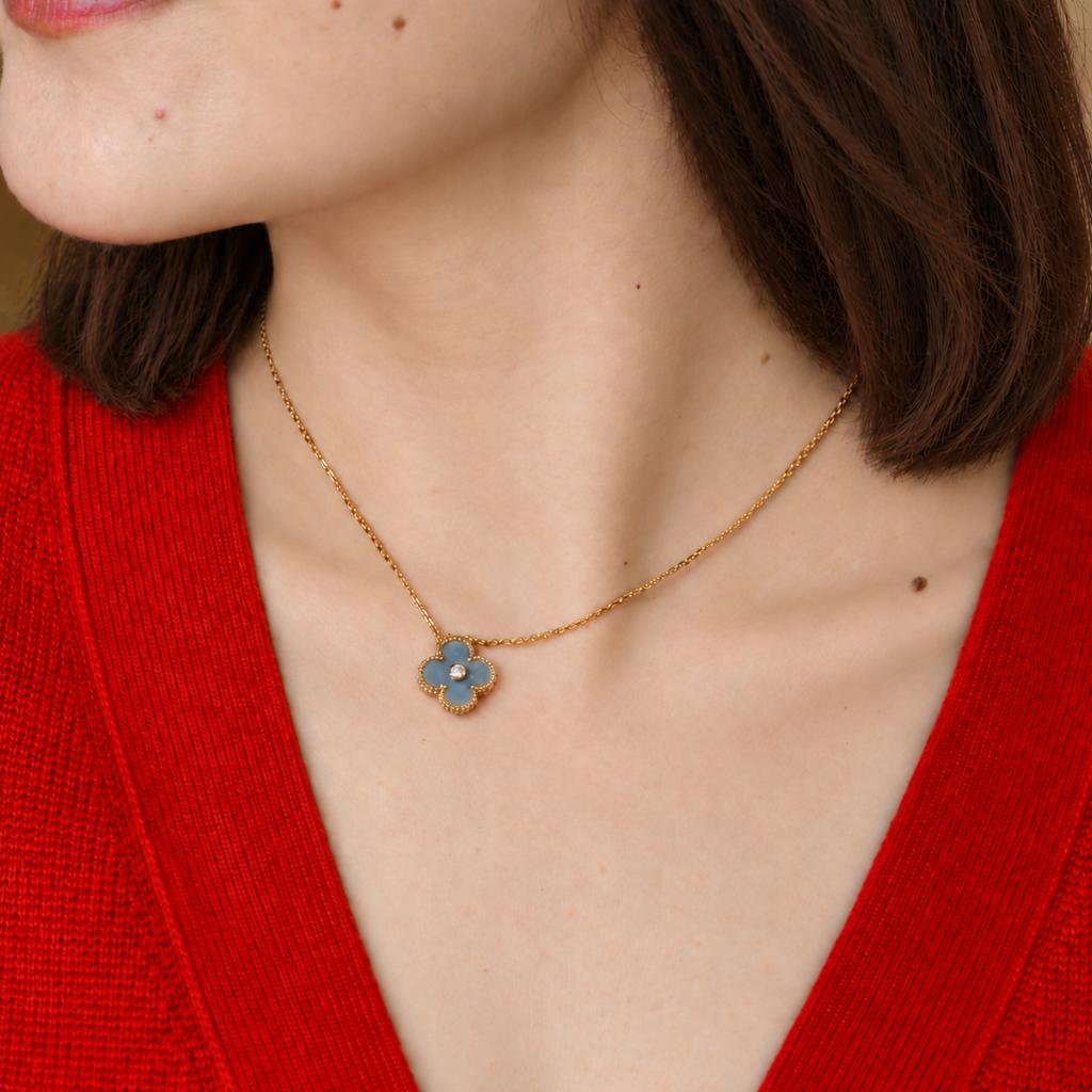 2026 VCA Holiday blue grey Sèvres porcelain pendant displayed with original branded packaging