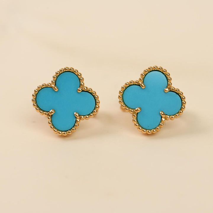 Van Cleef & Arpels Vintage Alhambra Earrings Turquoise 18K Yellow Gold