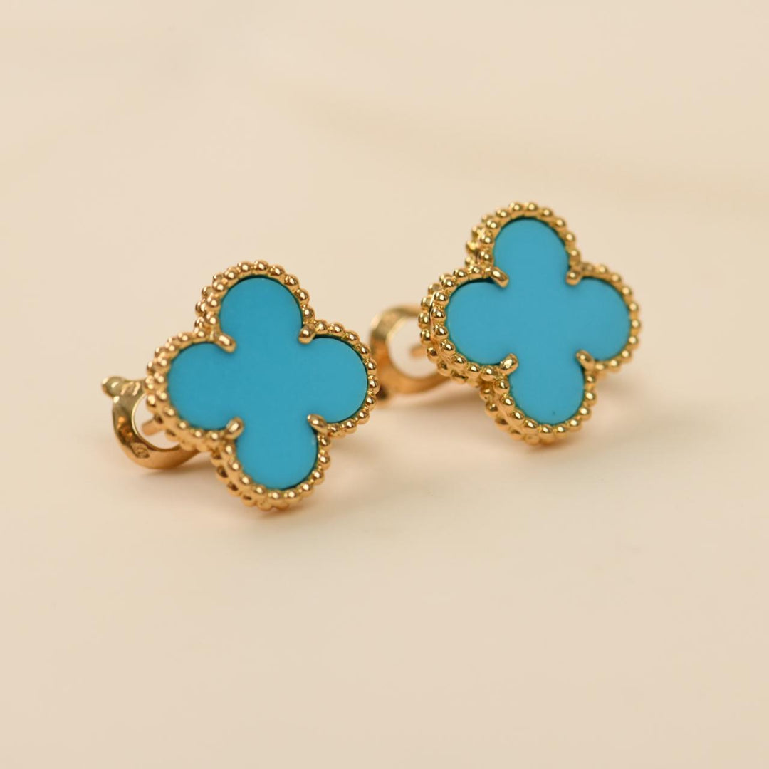 Van Cleef & Arpels Vintage Alhambra Earrings Turquoise 18K Yellow Gold