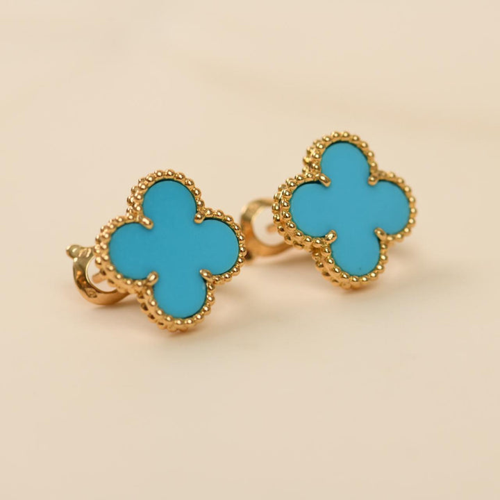 Van Cleef & Arpels Vintage Alhambra Earrings Turquoise 18K Yellow Gold