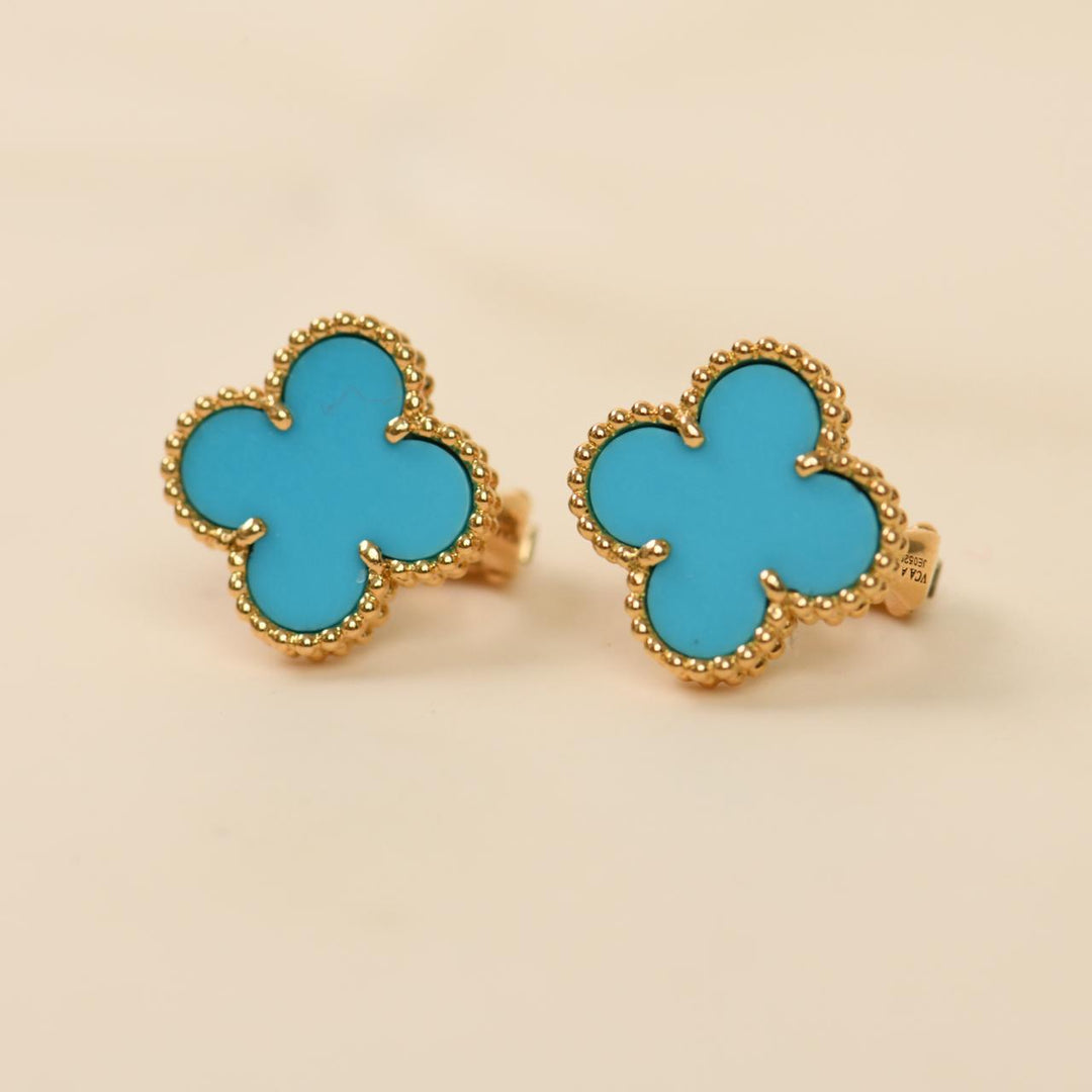 Van Cleef & Arpels Vintage Alhambra Earrings Turquoise 18K Yellow Gold