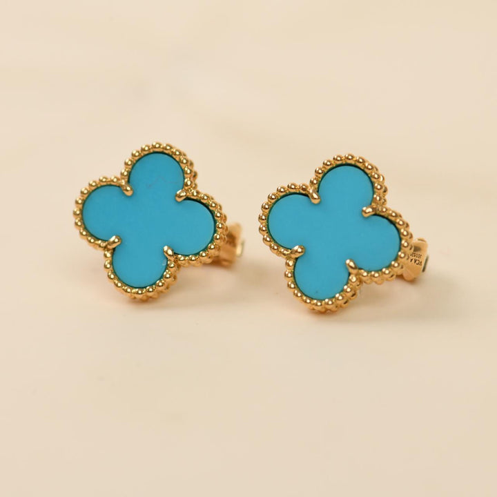Van Cleef & Arpels Vintage Alhambra Earrings Turquoise 18K Yellow Gold