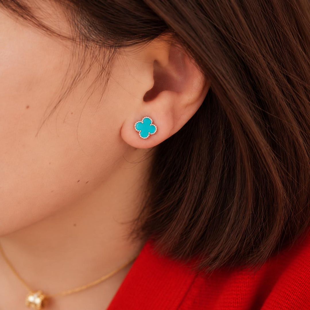 Preowned VCA Sweet Alhambra Earrings Turquoise 18K White Gold